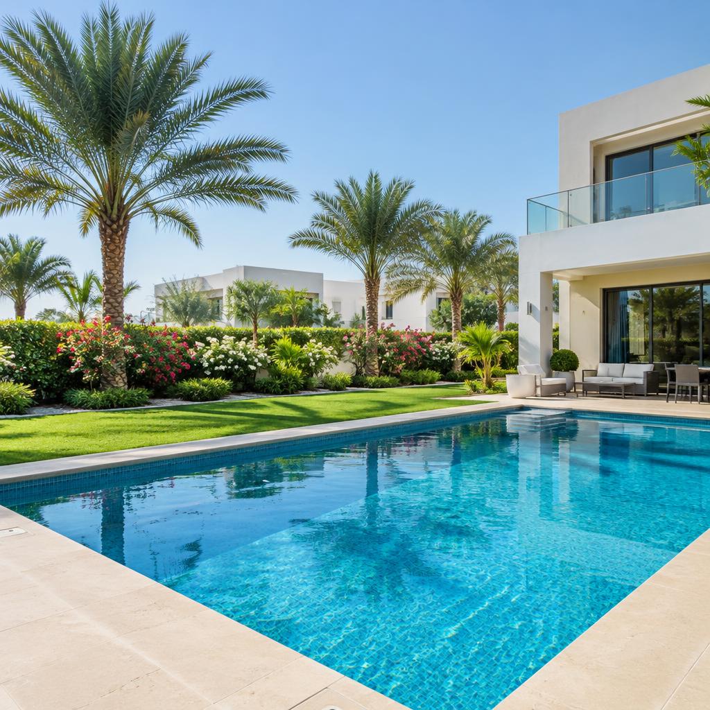 Pristine pool and maintained garden – villa pool and garden inspiration