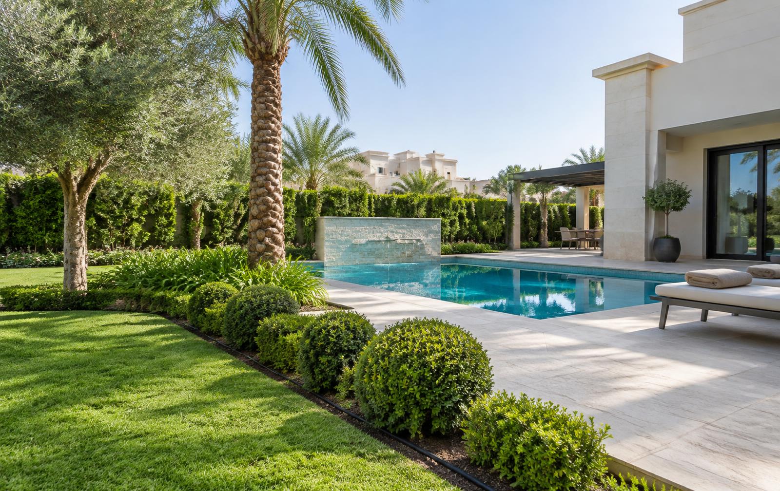 Maintained pool and garden for a Dubai villa