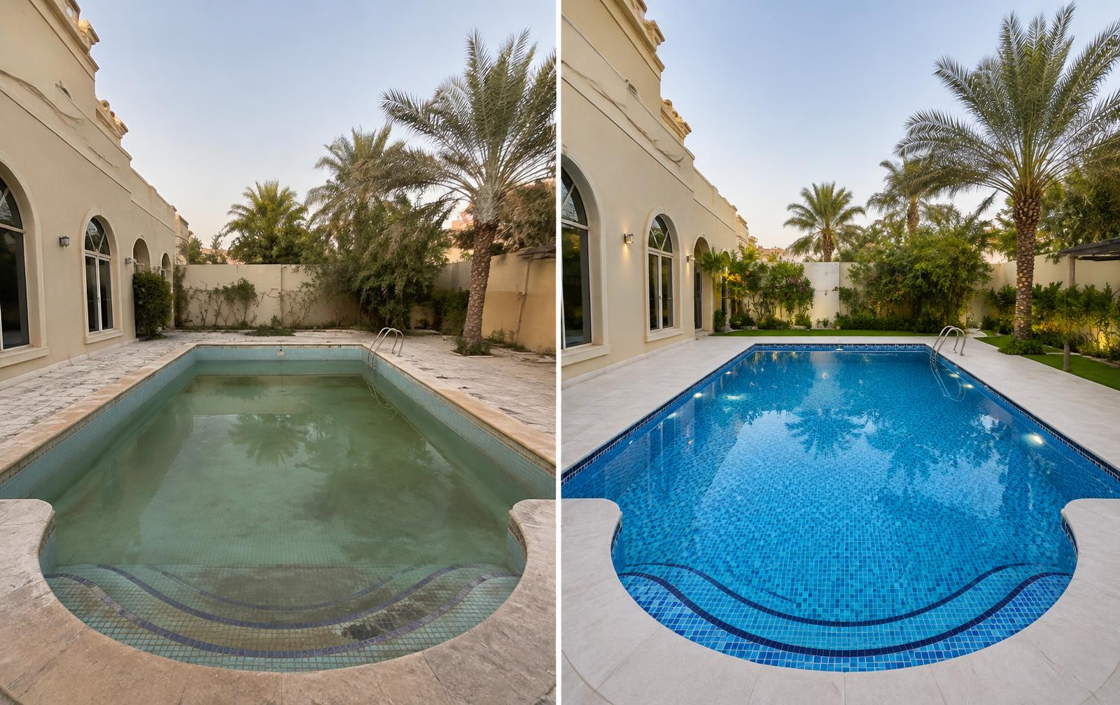 Pool renovation transformation for a Dubai villa
